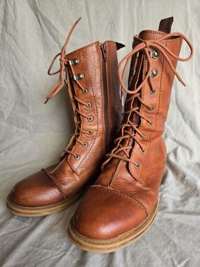 Women's Pandora Lace-Up Leather Boots in Cognac
